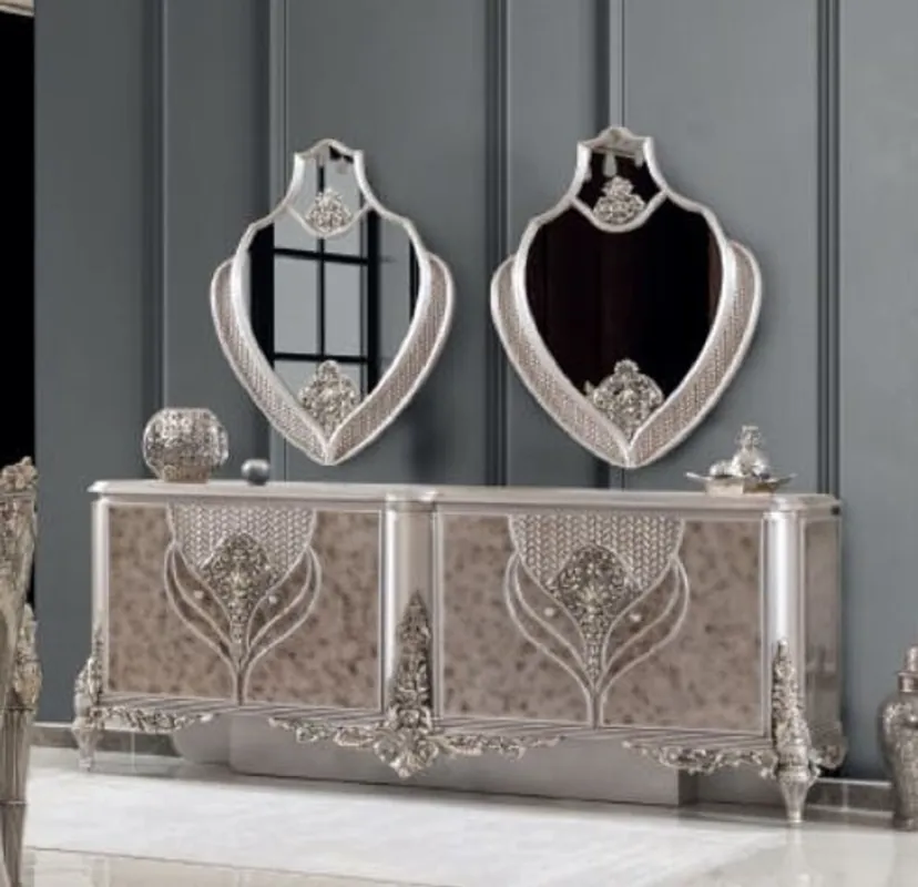 Ausverkauf Casa Padrino Luxus Barock Möbel Set Silber - 1 Sideboard & 2 Spiegel - Handgefertigte Möbel im Barockstil - Edel & Prunkvoll