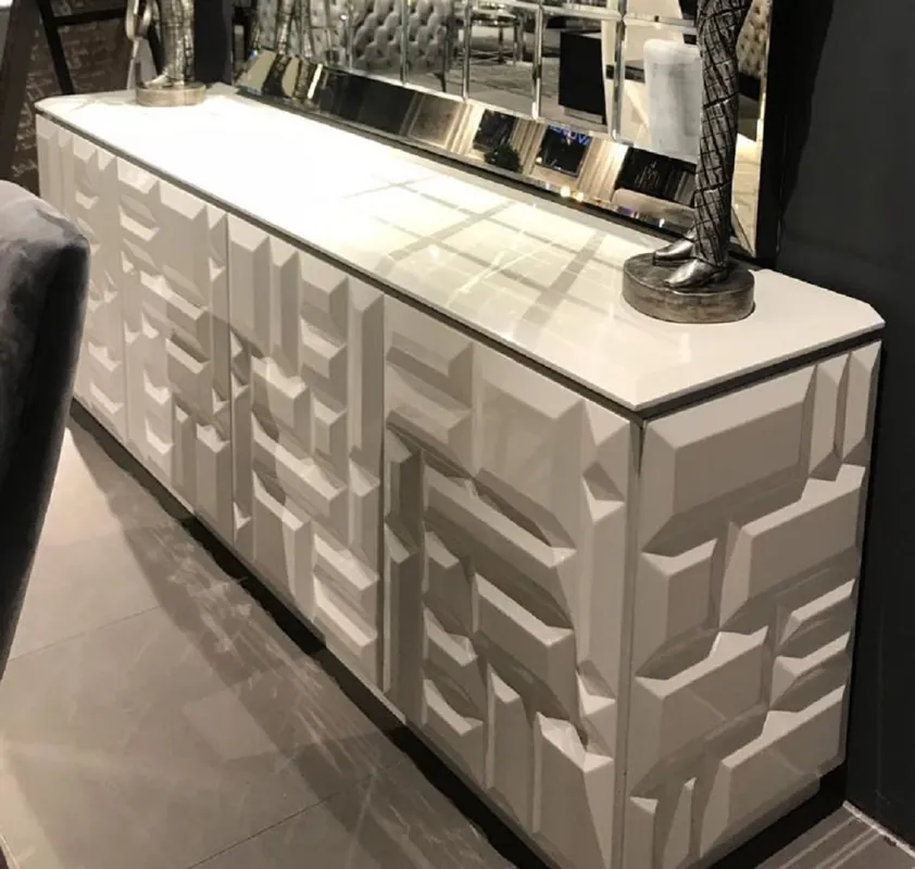 Beliebt Casa Padrino Luxus Sideboard Weiß / Silber 220 x 45 x H. 75 cm - Edler Massivholz Schrank mit 4 Türen - Luxus Möbel - Luxus Qualität