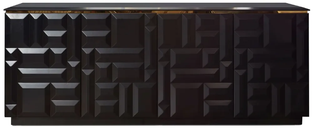 Casa Padrino Luxus Sideboard Matt Schwarz / Gold 220 x 45 x H. 75 cm - Edler Massivholz Schrank mit 4 Türen - Luxus Möbel - Luxus Qualität Gratis Versand