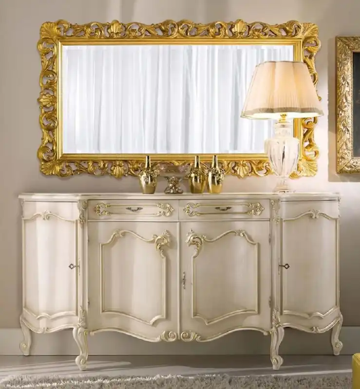 Neu Casa Padrino Luxus Barock Möbel Set Cremefarben / Gold - 1 Barock Sideboard & 1 Barock Wandspiegel - Barock Möbel - Luxus Qualität - Made in Italy