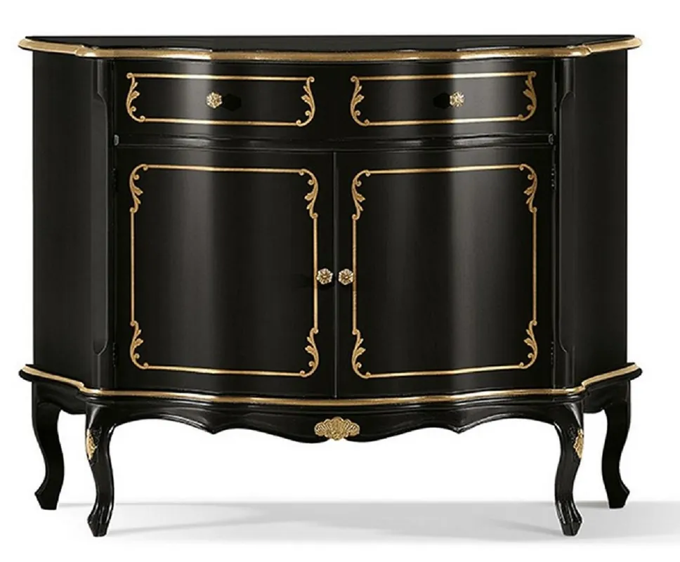 Casa Padrino Luxus Barock Sideboard Schwarz / Gold - Prunkvoller Massivholz Schrank mit 2 Türen und Schublade - Barock Wohnzimmer & Hotel Möbel - Luxus Qualität - Made in Italy Solange Der Vorrat Reicht