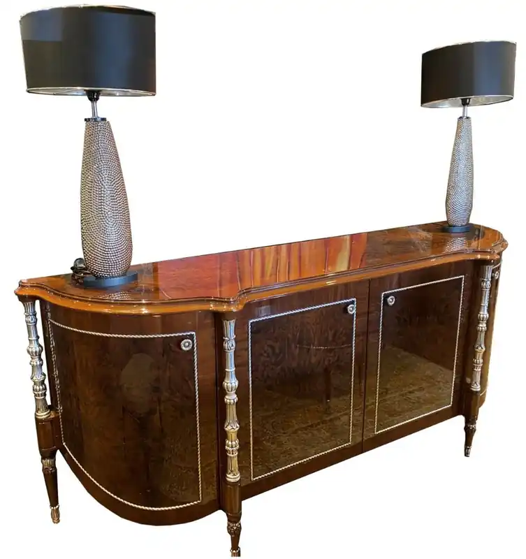 Casa Padrino Luxus Barock Sideboard Braun / Silber 240 x 62 x H. 100 cm - Edler Wohnzimmer Schrank mit 4 Türen - Barock Möbel Knallerangebot