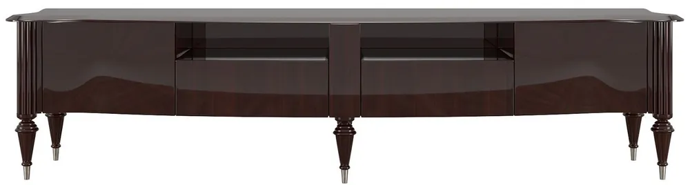 Bestseller Casa Padrino Luxus Barock TV Schrank Dunkelbraun Hochglanz / Silber 225 x 55 x H. 65 cm - Fernsehschrank mit 2 Türen und 2 Schubladen - Edle Barock Wohnzimmer Möbel