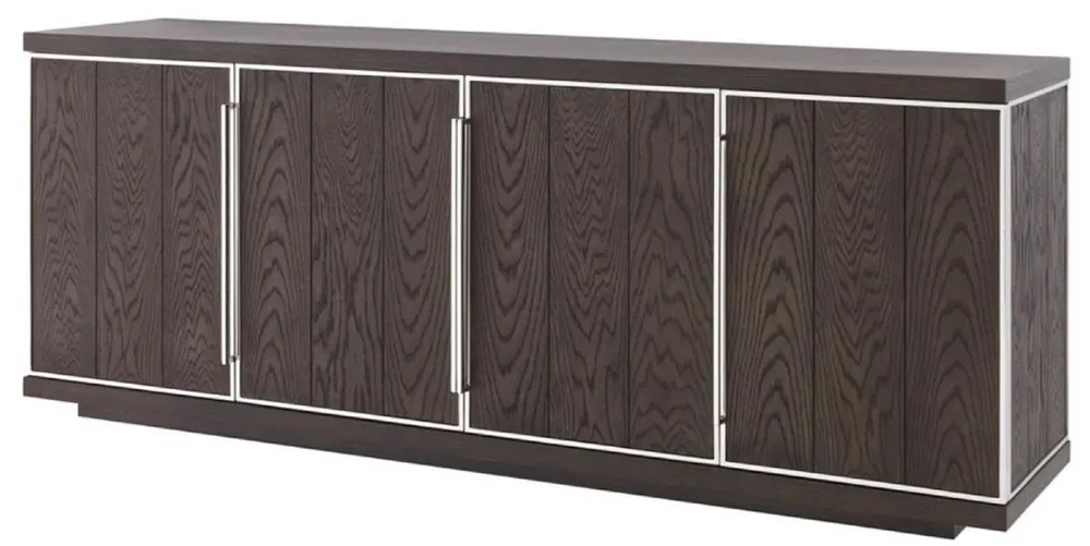 Begrenztes Angebot Casa Padrino Luxus Sideboard mit 4 Türen Braun / Silber 200 x 49,5 x H. 78 cm - Wohnzimmerschrank - Büroschrank - Kommode - Luxus Qualität
