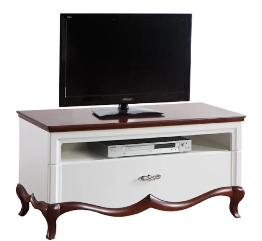 Casa Padrino Luxus Art Deco Sideboard mit Schublade Weiß / Dunkelbraun 114 x 46,5 x H. 55,7 cm - Fernsehschrank - Wohnzimmermöbel Wochenendangebot