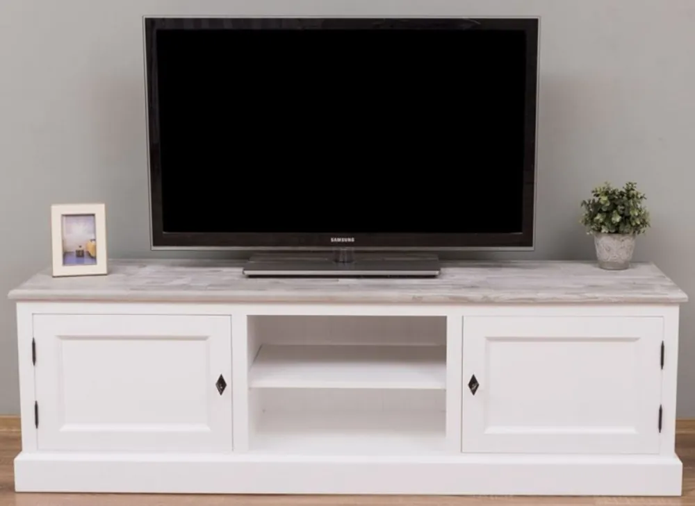 Nur Für Kurze Zeit Casa Padrino Landhausstil TV Schrank Weiß / Grau 180 x 46 x H. 56 cm - Massivholz Fernsehschrank mit 2 Türen - Landhausstil Wohnzimmer Möbel