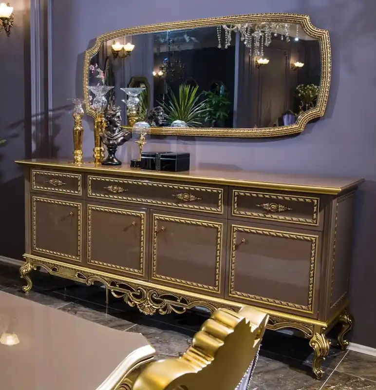 Casa Padrino Luxus Barock Möbel Set Sideboard mit Spiegel Grau / Gold - Prunkvoller Massivholz Schrank mit Wandspiegel - Edle Möbel im Barockstil - Luxus Qualität Ausverkauf