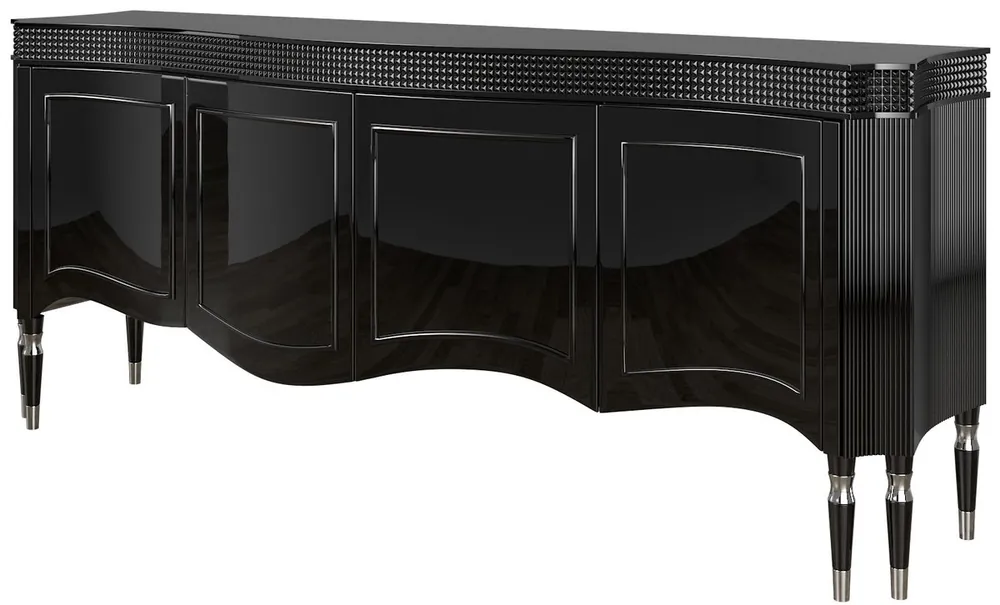 Sichere Zahlung Casa Padrino Luxus Art Deco Sideboard Schwarz / Silber 220 x 53 x H. 93 cm - Edler Wohnzimmer Schrank mit 4 Türen - Art Deco Möbel