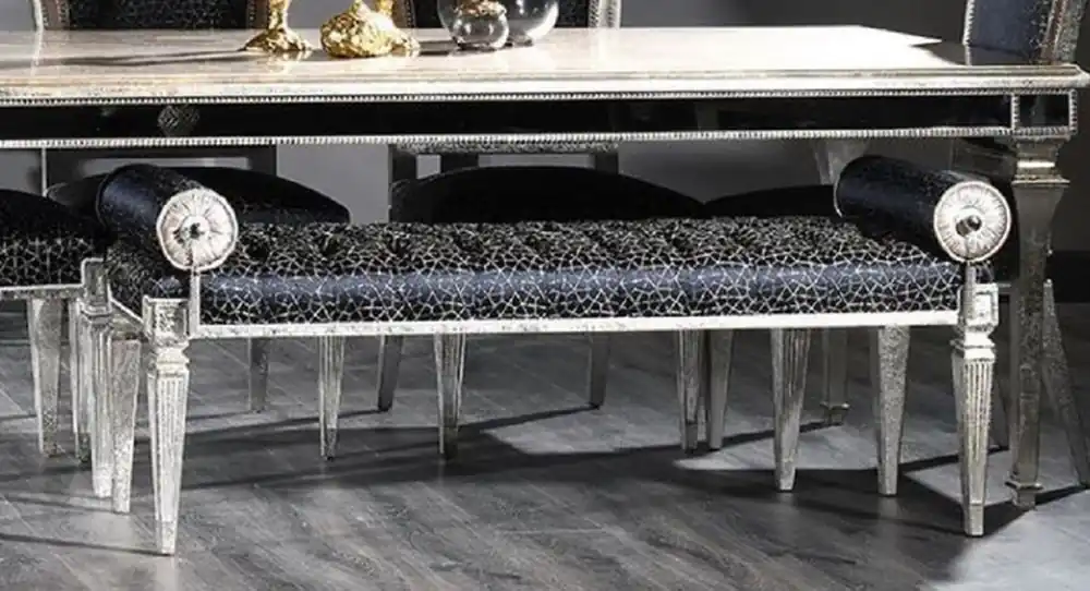 Casa Padrino Luxus Barock Sitzbank Schwarz / Antik Silber - Handgefertigte Barockstil Bank - Luxus Möbel im Barockstil - Barock Möbel - Edel & Prunkvoll Kostenloser Rückversand