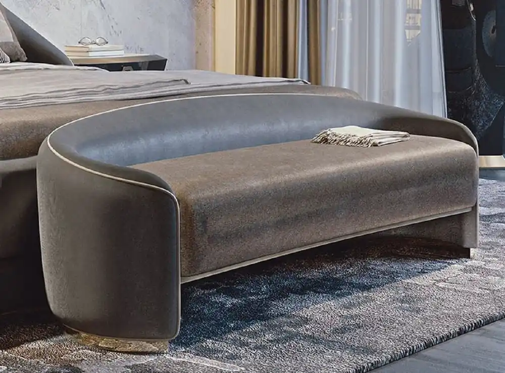 Casa Padrino Luxus Hotel Sitzbank Grau / Braun / Gold 128 x 45 x H. 40 cm - Hotel Möbel - Luxus Qualität - Made in Italy Preiswert