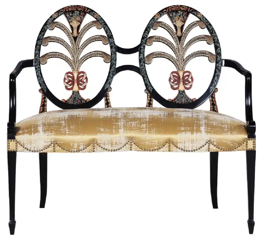 Casa Padrino Luxus Jugendstil Sitzbank mit Armlehnen Gold / Schwarz - Handgefertigte Massivholz Bank - Barock & Jugendstil Wohnzimmer Möbel Expressversand