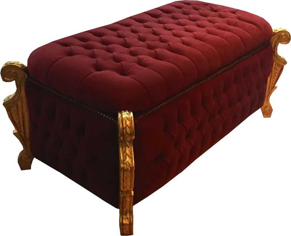 Casa Padrino Barock Sitzbank, Truhe Bordeaux / Gold - Barock Truhe Original