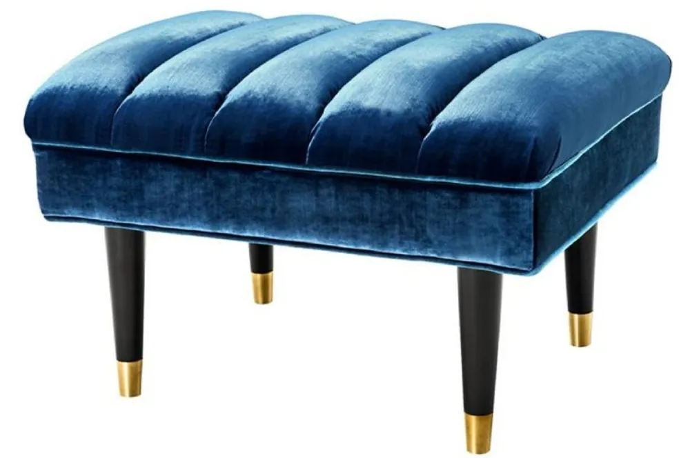 Casa Padrino Luxus Sitzbank Blau / Schwarz / Gold 68 x 50 x H. 45 cm - Hotel Möbel Garantierte Lieferung