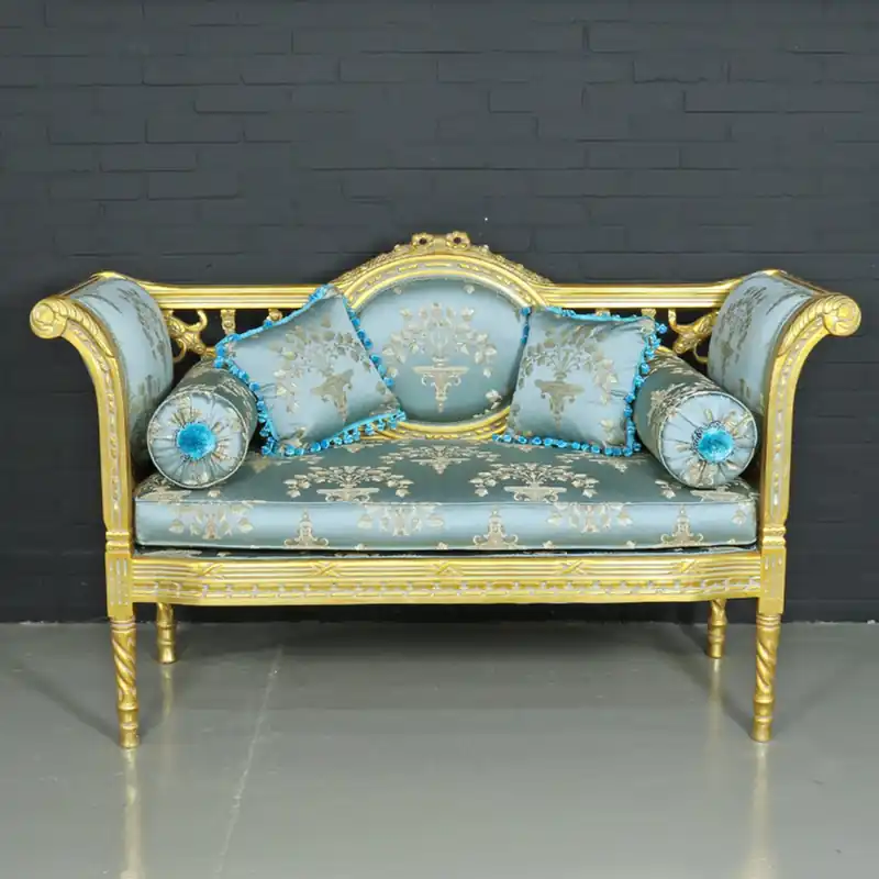Sale Casa Padrino Barock Sitzbank Helltürkis Muster / Gold 90 x 50 x H. 70 cm - Antikstil Sitzbank
