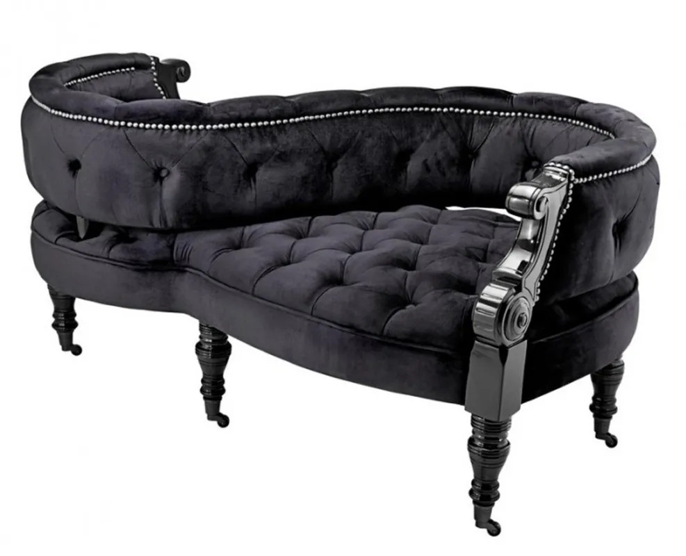 Casa Padrino Luxus Barock Doppel Sitzbank Schwarz / Schwarz Klavierlack - Doppelsofa - Luxury Collection Neue Kollektion