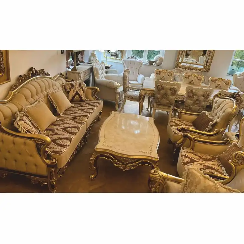 Exklusiv Casa Padrino Luxus Barock Wohnzimmer Set Beige / Braun / Gold - Barockstil Möbel