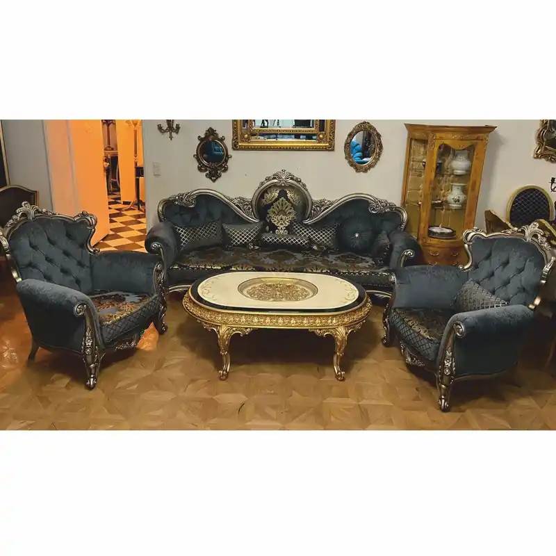 Gleich Bestellen Casa Padrino Luxus Barock Wohnzimmer Möbel Set Blau / Gold / Silber - Barockstil Möbel