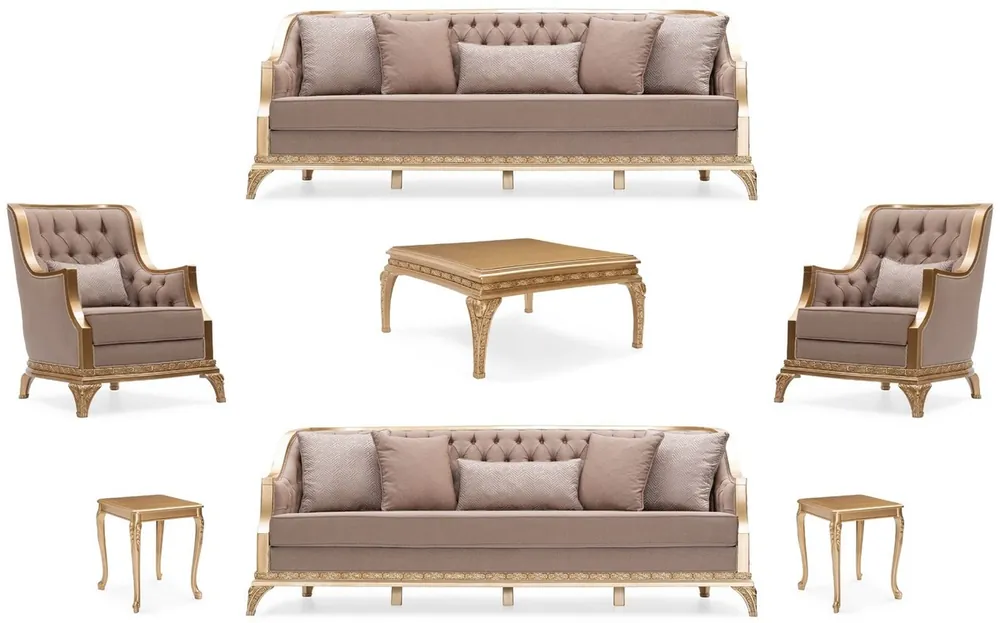 Heute Kaufen Casa Padrino Luxus Barock Wohnzimmer Set Braun / Gold - 2 Sofas & 2 Sessel & 1 Couchtisch & 2 Beistelltische - Handgefertigte Luxus Wohnzimmer Möbel im Barockstil - Edel & Prunkvoll
