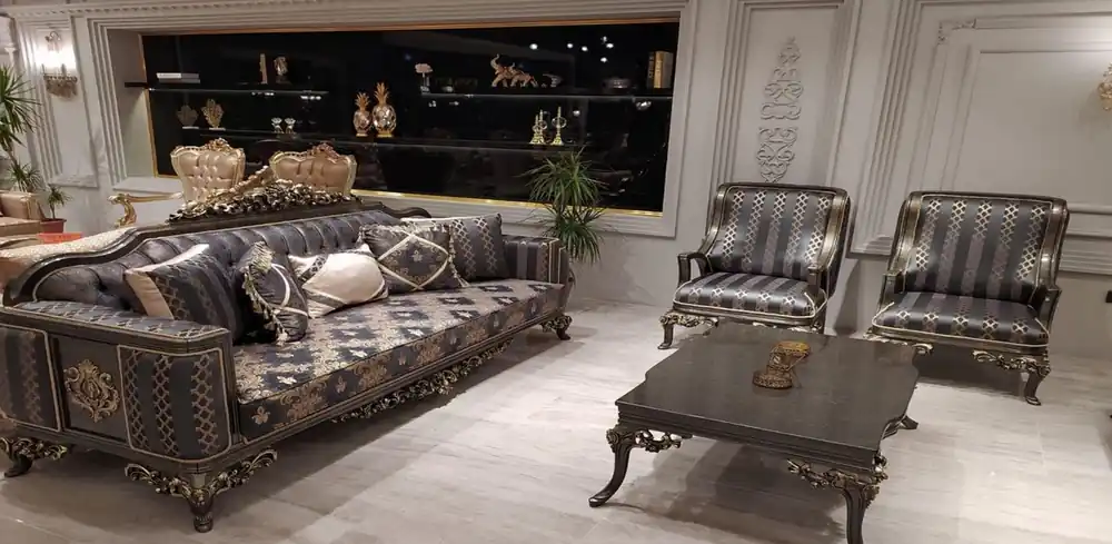 Limited Edition Casa Padrino Luxus Barock Wohnzimmer Set Lila / Grau / Gold - 2 Barock Sofas & 2 Barock Sessel & 1 Barock Couchtisch - Barock Wohnzimmer Möbel