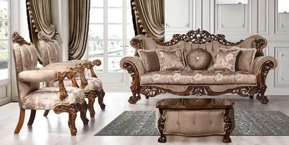 Nur Heute Casa Padrino Luxus Barock Wohnzimmer Set Grau / Braun / Gold - 2 Barock Sofas mit Muster & 2 Barock Sessel mit Muster & 1 Barock Couchtisch - Barock Wohnzimmer Möbel