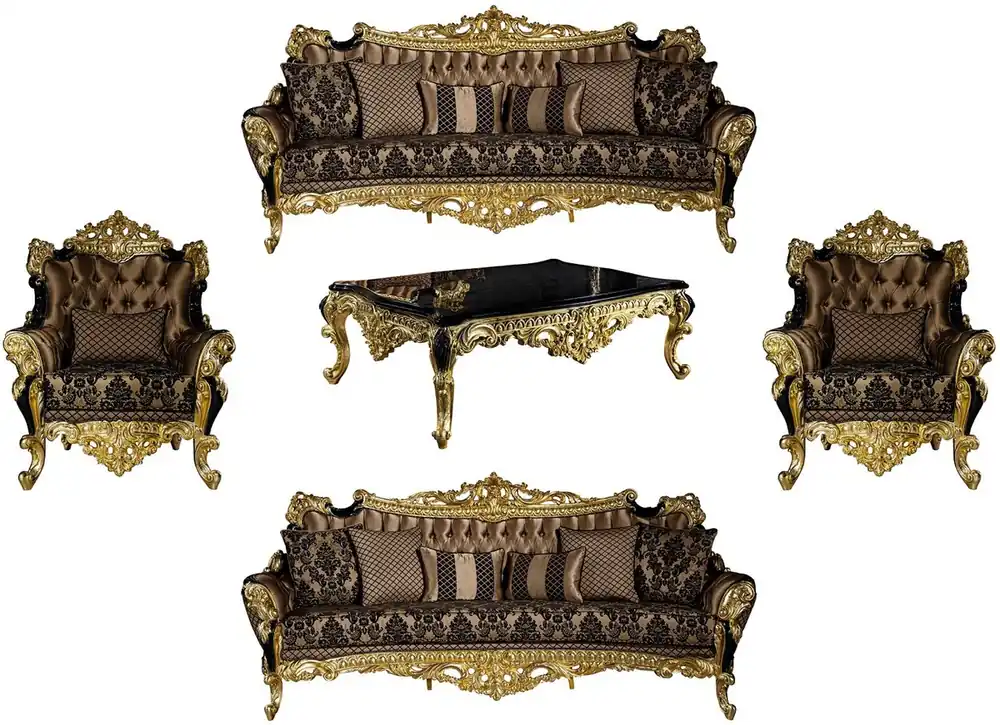 Neue Kollektion Casa Padrino Luxus Barock Wohnzimmer Set Braun / Schwarz / Gold - 2 Sofas & 2 Sessel & 1 Couchtisch - Prunkvolle Wohnzimmer Möbel im Barockstil