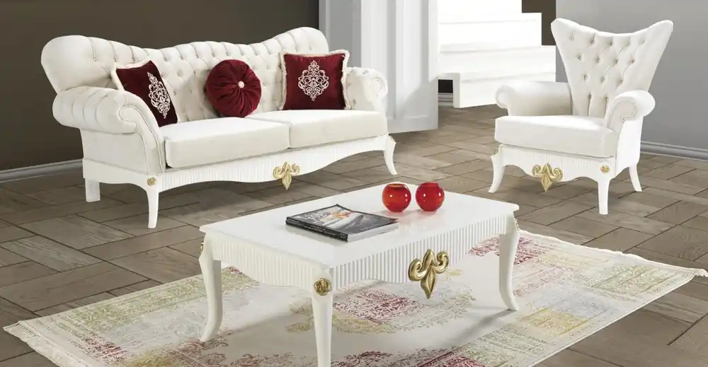 Casa Padrino Barock Wohnzimmer Set Creme / Weiß / Gold - 2 Sofas & 2 Sessel & 1 Couchtisch - Edle Wohnzimmer Möbel im Barockstil Direkt Vom Hersteller