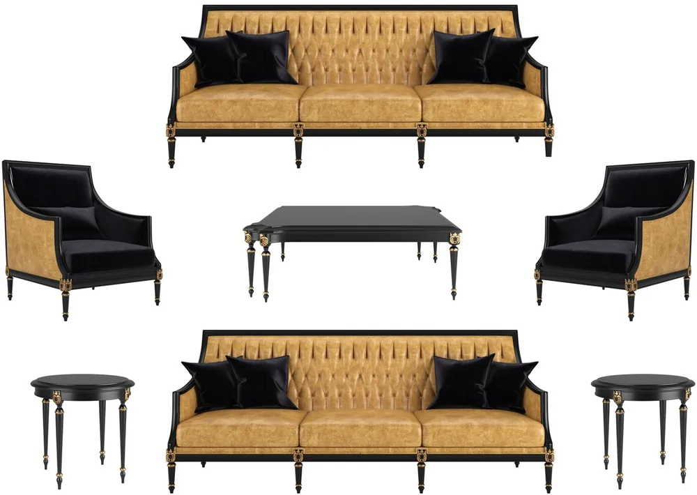 Beliebt Casa Padrino Luxus Barock Wohnzimmer Set Gold / Schwarz / Antik Gold - 2 Sofas & 2 Sessel & 1 Couchtisch & 2 Beistelltische - Möbel im Barockstil - Edle Barock Wohnzimmer Möbel