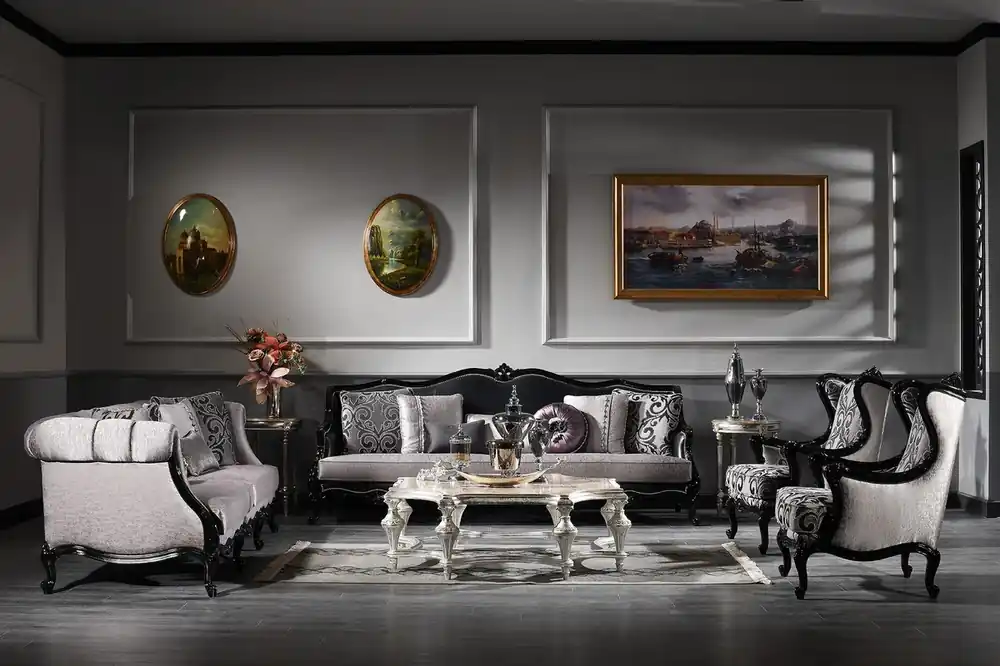 Casa Padrino Luxus Barock Wohnzimmer Set - 2 Sofas & 2 Sessel & 1 Couchtisch - Wohnzimmermöbel im Barockstil - Edel & Prunkvoll - Luxus Qualität - Made in Italy Knallerangebot