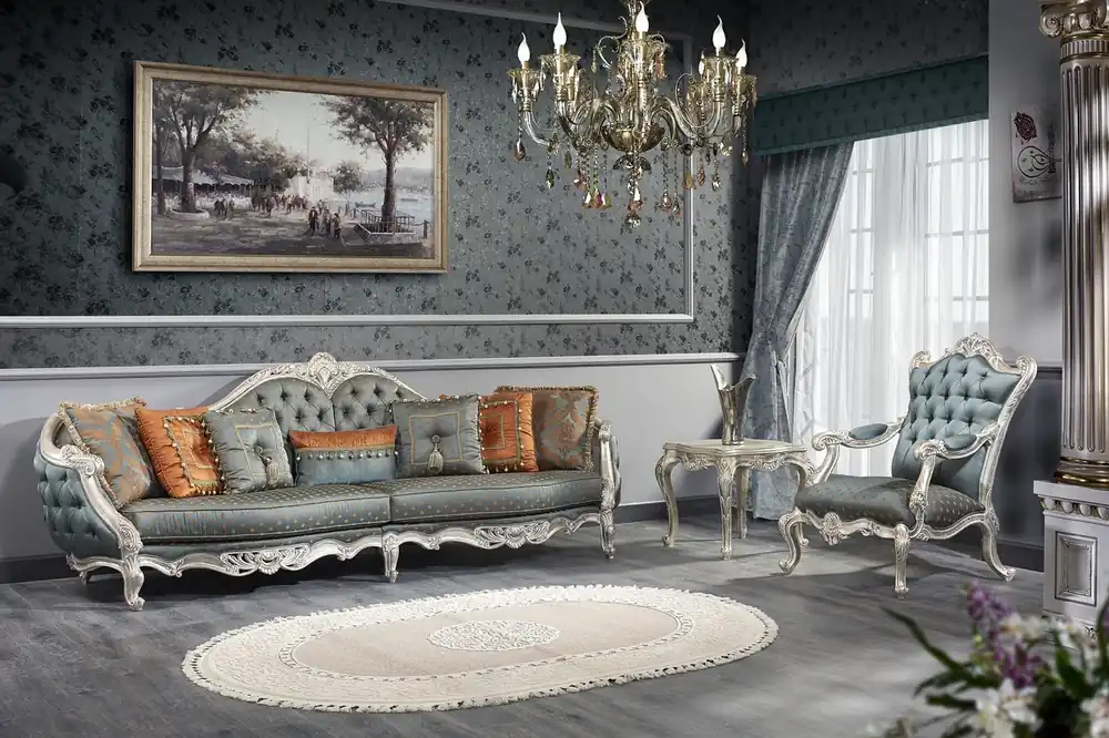 Casa Padrino Luxus Barock Wohnzimmer Set - 1 Chesterfield Sofa & 1 Chesterfield Thron Sessel & 1 Beistelltisch - Barock Wohnzimmermöbel Jetzt Zugreifen