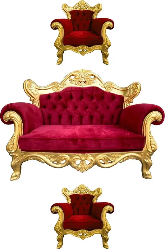 Kracherpreis Casa Padrino Luxus Barock Wohnzimmer Set Bordeauxrot / Gold - 1 Barock Sofa & 2 Barock Sessel - Wohnzimmer Möbel im Barockstil - Edel & Prunkvoll