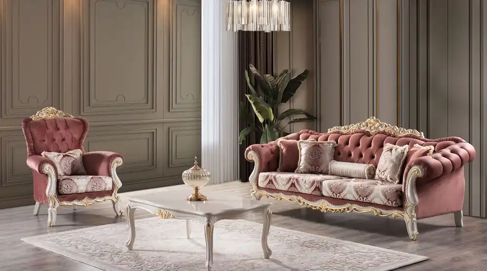 Kostenfreie Lieferung Casa Padrino Luxus Barock Wohnzimmer Set Rot / Weiß / Gold - 2 Sofas & 2 Sessel & 1 Couchtisch - Prunkvolle Barock Wohnzimmer Möbel