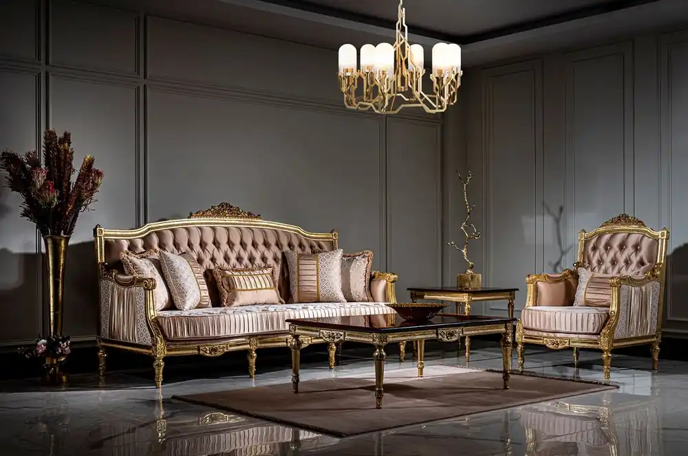 Casa Padrino Luxus Barock Wohnzimmer Set Rosa / Weiß / Gold - 2 Sofas & 2 Sessel & 1 Couchtisch - Prunkvolle Wohnzimmer Möbel im Barockstil Knallerangebot