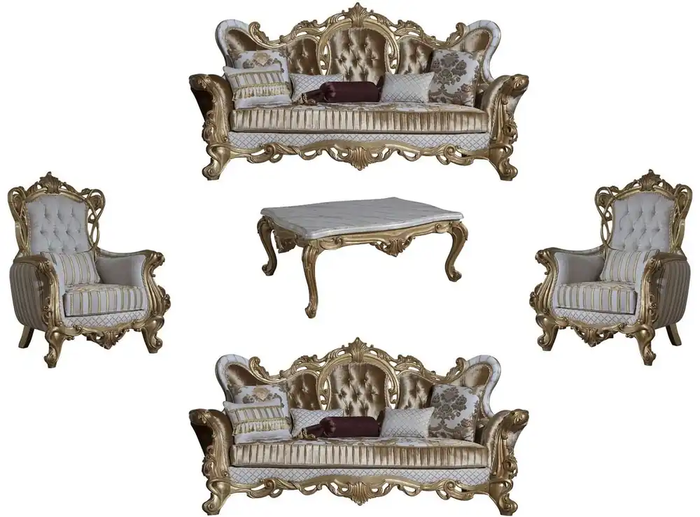 Mengenrabatt Casa Padrino Luxus Barock Wohnzimmer Set Gold / Weiß / Grau / Gold - 2 Sofas & 2 Sessel & 1 Couchtisch - Barock Wohnzimmer Möbel - Edel & Prunkvoll
