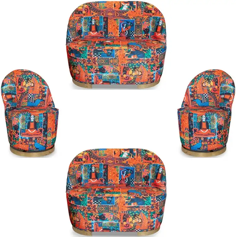 Geprüft Casa Padrino Designer Art Deco Wohnzimmer Set Mehrfarbig / Gold - 2 Sofas & 2 Drehsessel - Wohnzimmer Möbel - Art Deco Möbel