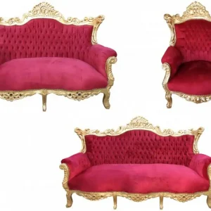 Ab Werk Casa Padrino Barock Wohnzimmer Set Master Bordoaux Rot/ Gold - 3er Sofa+2er Sofa + 1 Sessel
