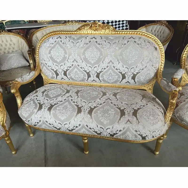 Casa Padrino Barock 2er Sofa Grau / Gold 150 cm - Barock Möbel Versand Am Gleichen Tag