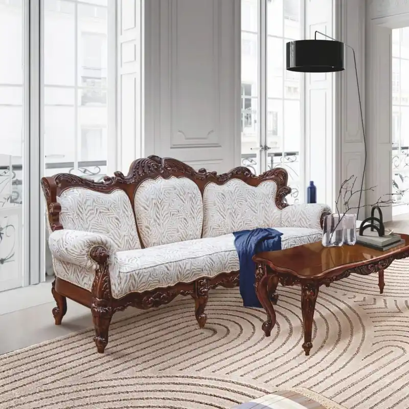 Casa Padrino Luxus Barock Wohnzimmer Sofa Weiß / Dunkelbraun 240 cm - Barock Möbel Weltweiter Versand
