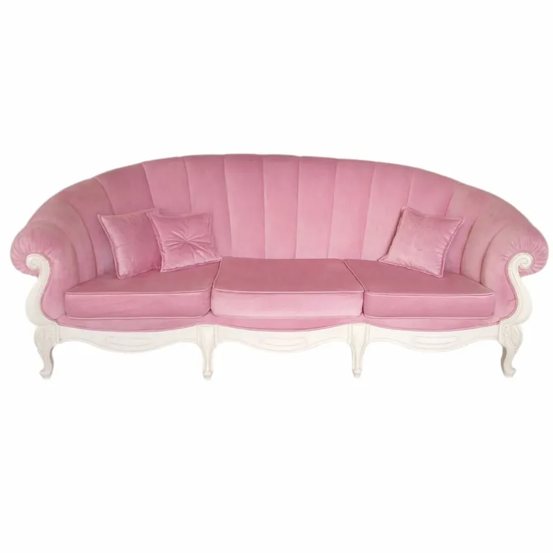 Abverkauf Casa Padrino Luxus Barock Samt Sofa Rosa / Weiß 240 cm - Barockstil Möbel