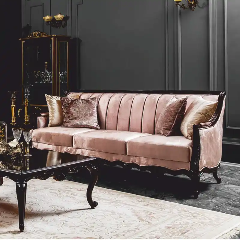 Casa Padrino Luxus Barock Sofa Rosa / Dunkelbraun 229 cm - Barock Möbel Must-Have
