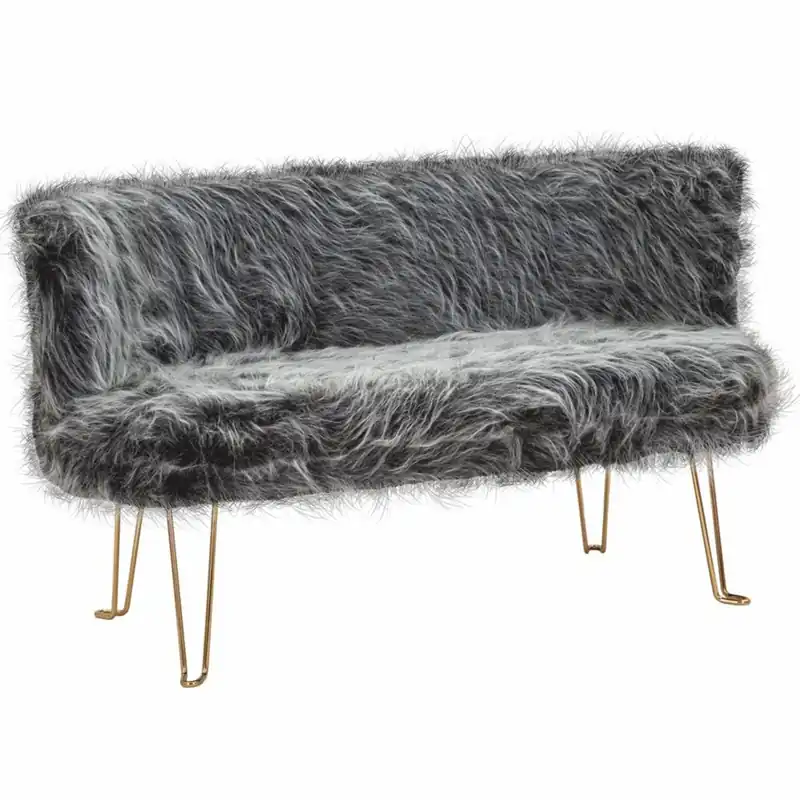 Casa Padrino Luxus Wohnzimmer Kunstfell Sofa Grau / Messing 134 cm Letzte Chance