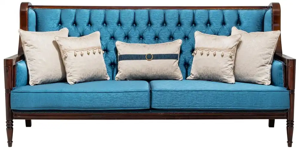Original Casa Padrino Luxus Barock Sofa Blau / Dunkelbraun 230 cm