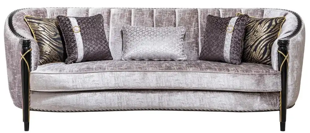 Casa Padrino Luxus Barock Wohnzimmer Sofa Silber / Schwarz / Gold 245 cm Expressversand