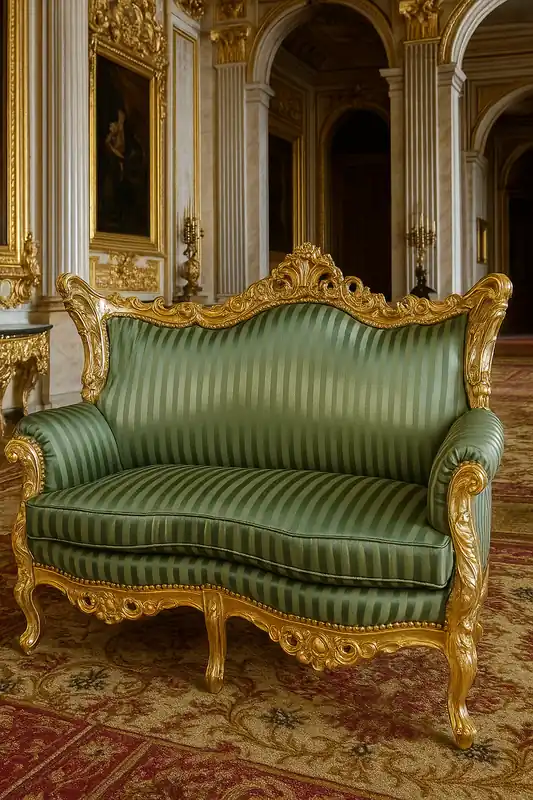 Wochenendangebot Casa Padrino Barock 2er Sofa mit Streifen Grün / Gold - Gestreiftes Wohnzimmer Sofa im Barockstil - Barock Wohnzimmer Möbel - Edel & Prunkvoll