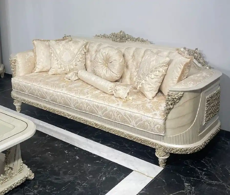 Casa Padrino Luxus Barock Wohnzimmer Sofa mit Muster Gold / Grau / Gold - Handgefertigtes Barockstil Sofa - Luxus Wohnzimmer Möbel im Barockstil - Barock Möbel - Edel & Prunkvoll Mengenrabatt