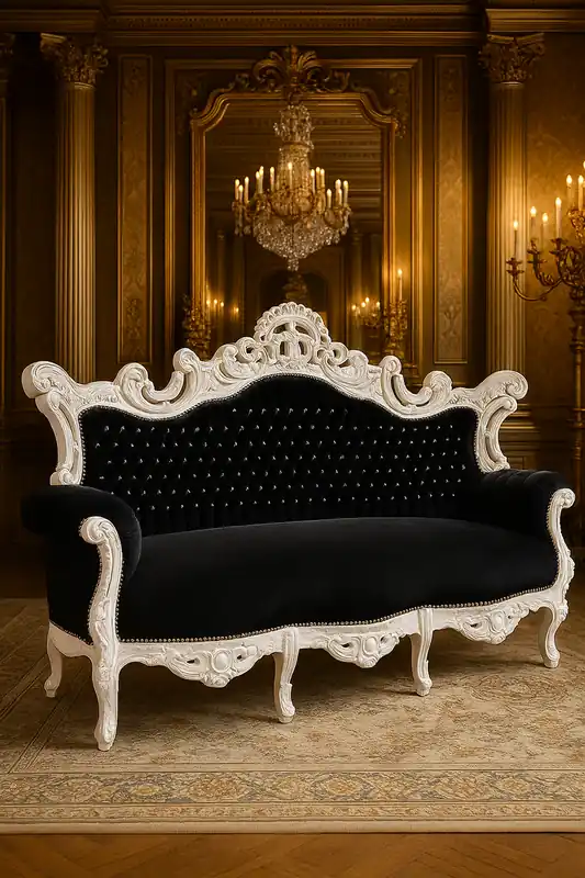 Casa Padrino Barock Sofa mit Glitzersteinen Schwarz / Weiß - Handgefertigtes Antik Stil Wohnzimmer Sofa - Antik Stil Wohnzimmer Möbel - Barock Wohnzimmer Möbel - Edel & Prunkvoll Sichere Zahlung