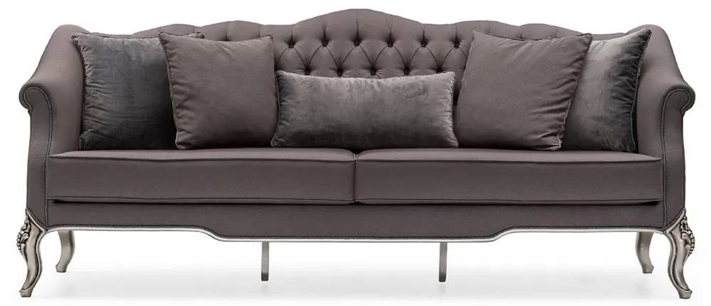 Günstig Casa Padrino Luxus Barock Wohnzimmer Sofa Grau / Silber - Handgefertigtes Barockstil Sofa mit dekorativen Kissen - Barock Möbel - Luxus Wohnzimmer Möbel im Barockstil - Edel & Prunkvoll