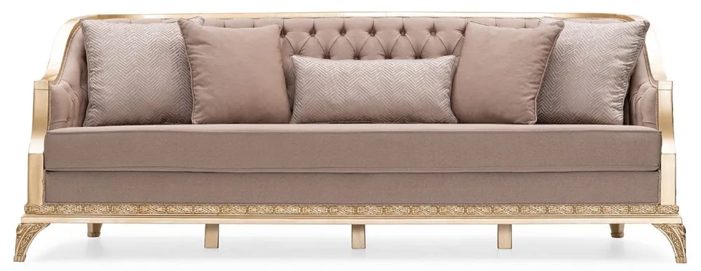 Casa Padrino Luxus Barock Wohnzimmer Sofa Braun / Gold - Handgefertigtes Barockstil Sofa mit dekorativen Kissen - Luxus Wohnzimmer Möbel im Barockstil - Barock Möbel Schnäppchen