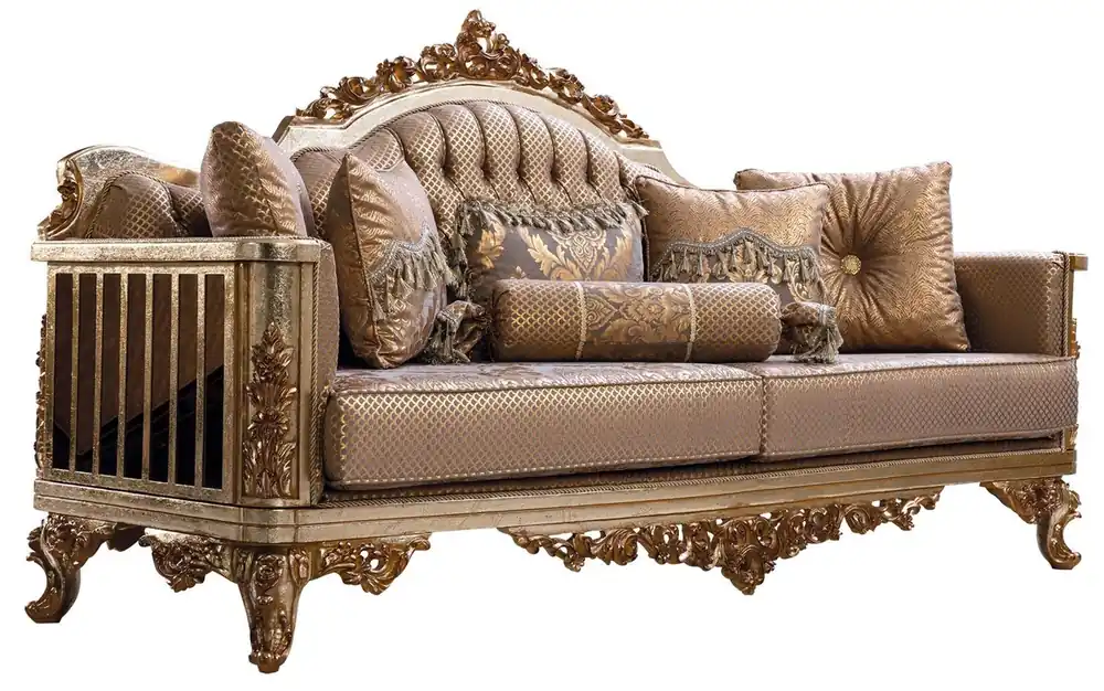 Ab Werk Casa Padrino Luxus Barock Sofa Kupfer / Antik Silber / Gold - Barockstil Wohnzimmer Sofa mit elegantem Muster - Luxus Wohnzimmer Möbel im Barockstil - Barock Einrichtung - Barock Möbel
