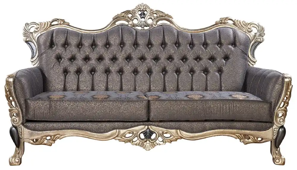 Casa Padrino Luxus Barock Sofa Lila / Antik Gold / Schwarz - Barockstil Wohnzimmer Sofa mit elegantem Muster - Luxus Wohnzimmer Möbel im Barockstil - Barock Möbel - Barock Einrichtung Zertifiziert