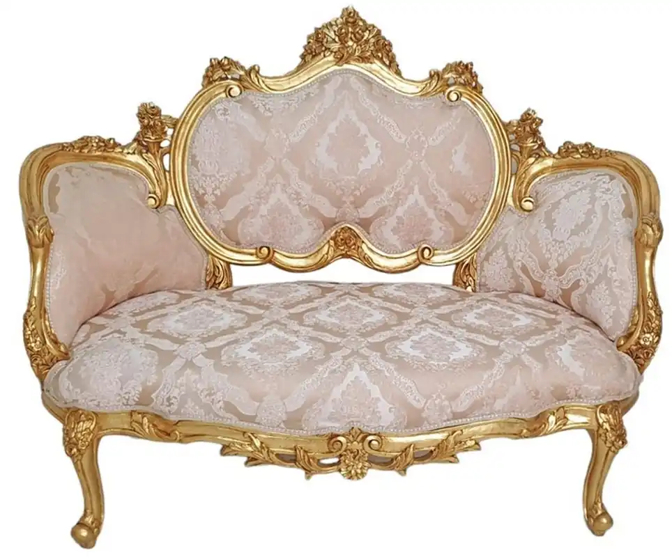 Casa Padrino Barock Sofa Rosa / Weiß / Gold - Handgefertigtes Wohnzimmer Sofa im Barockstil - Wohnzimmer Möbel im Barockstil - Antik Stil Möbel - Prunkvolle Barock Möbel - Barock Einrichtung Schnäppchen